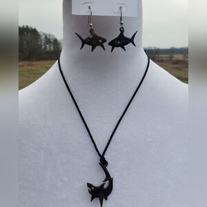 5. Wood Shark Earrings and Necklace